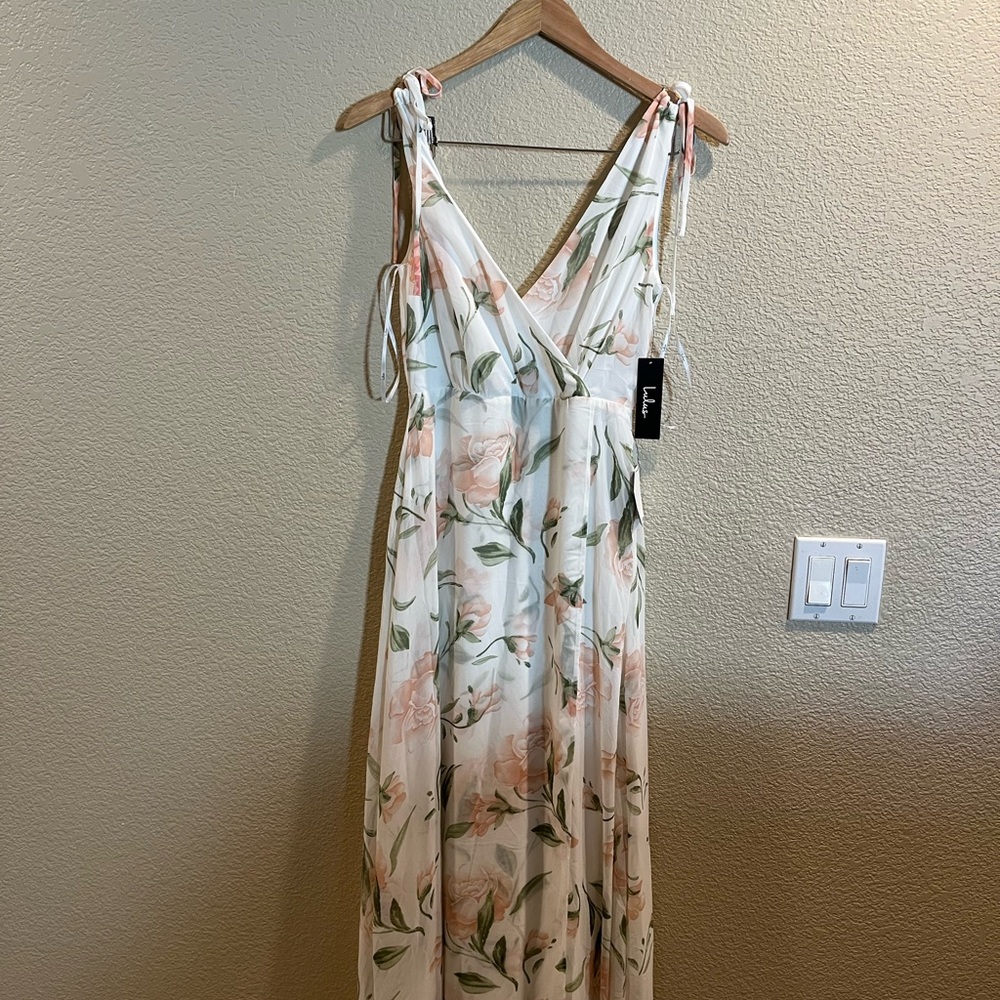 Lulu's Cream and Pink Floral Maxi Dress